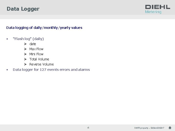 Data Logger Data logging of daily/monthly/yearly values • “Flash log” (daily) • Ø date