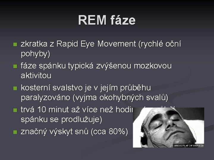 REM fáze zkratka z Rapid Eye Movement (rychlé oční pohyby) fáze spánku typická zvýšenou