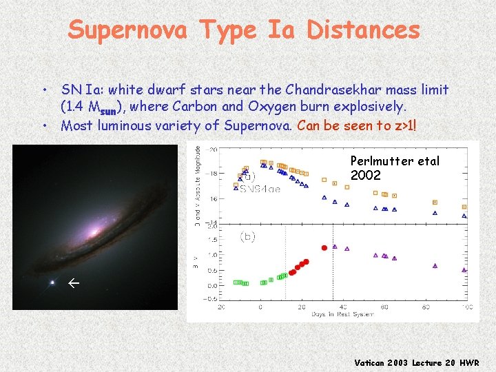 Supernova Type Ia Distances • SN Ia: white dwarf stars near the Chandrasekhar mass