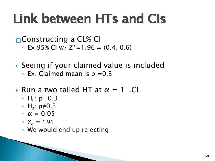 Link between HTs and CIs � 21 