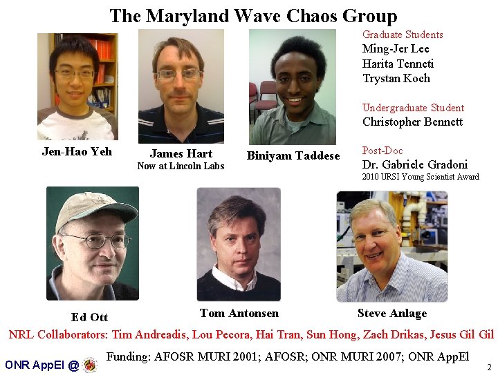 The Maryland Wave Chaos Group Graduate Students Ming-Jer Lee Harita Tenneti Trystan Koch Undergraduate