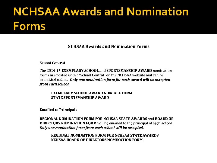 NCHSAA Awards and Nomination Forms 