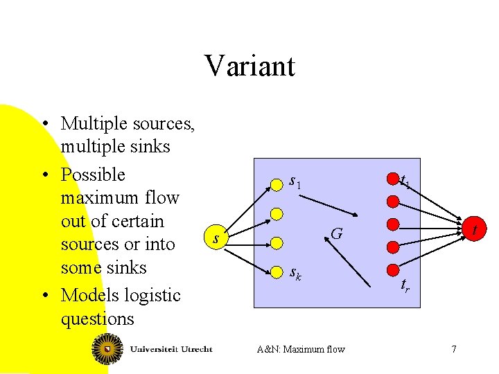 Variant • Multiple sources, multiple sinks • Possible maximum flow out of certain s