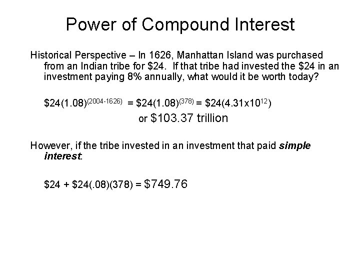 Power of Compound Interest Historical Perspective – In 1626, Manhattan Island was purchased from