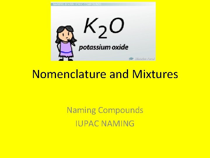 Nomenclature and Mixtures Naming Compounds IUPAC NAMING 