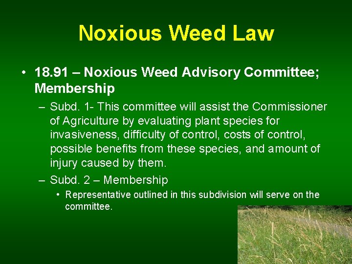 Noxious Weed Law • 18. 91 – Noxious Weed Advisory Committee; Membership – Subd.