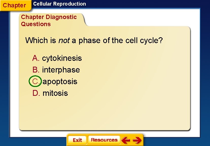 Chapter Cellular Reproduction Chapter Diagnostic Questions Which is not a phase of the cell