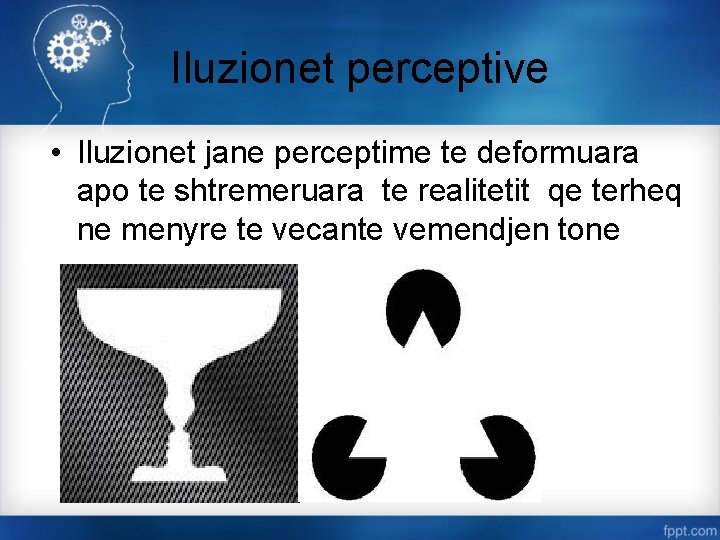 Iluzionet perceptive • Iluzionet jane perceptime te deformuara apo te shtremeruara te realitetit qe