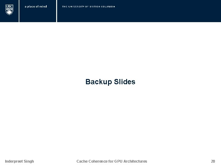 Backup Slides Inderpreet Singh Cache Coherence for GPU Architectures 20 