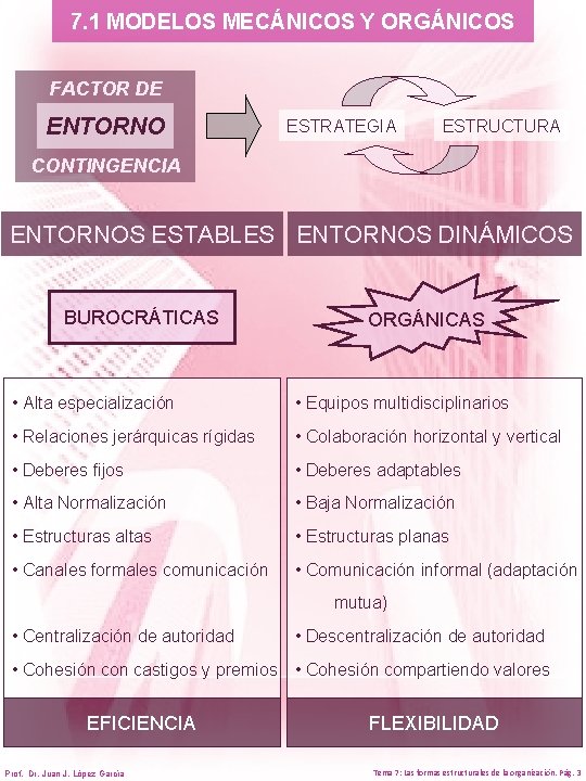 7. 1 MODELOS MECÁNICOS Y ORGÁNICOS FACTOR DE ENTORNO ESTRATEGIA ESTRUCTURA CONTINGENCIA ENTORNOS ESTABLES