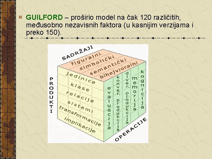 GUILFORD – proširio model na čak 120 različitih, međusobno nezavisnih faktora (u kasnijim verzijama