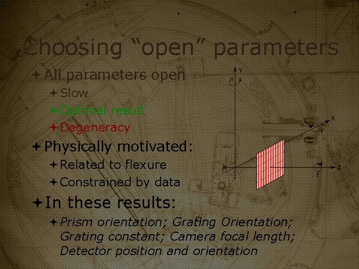 Choosing “open” parameters All parameters open Slow Optimal result Degeneracy Physically motivated: Related to
