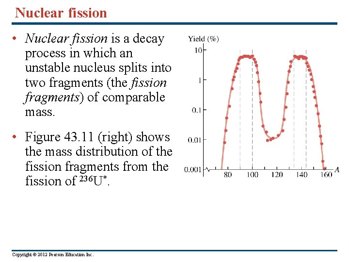 Nuclear fission • Nuclear fission is a decay process in which an unstable nucleus