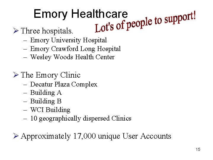 Emory Healthcare Ø Three hospitals. – Emory University Hospital – Emory Crawford Long Hospital