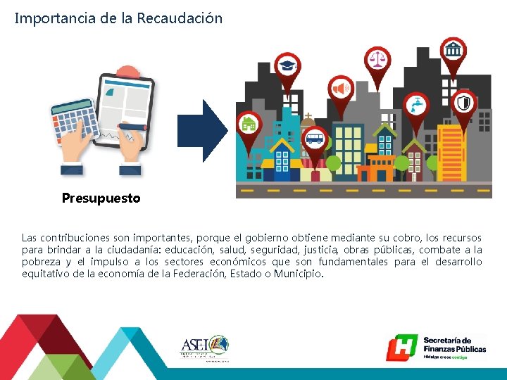 Importancia de la Recaudación Presupuesto Las contribuciones son importantes, porque el gobierno obtiene mediante