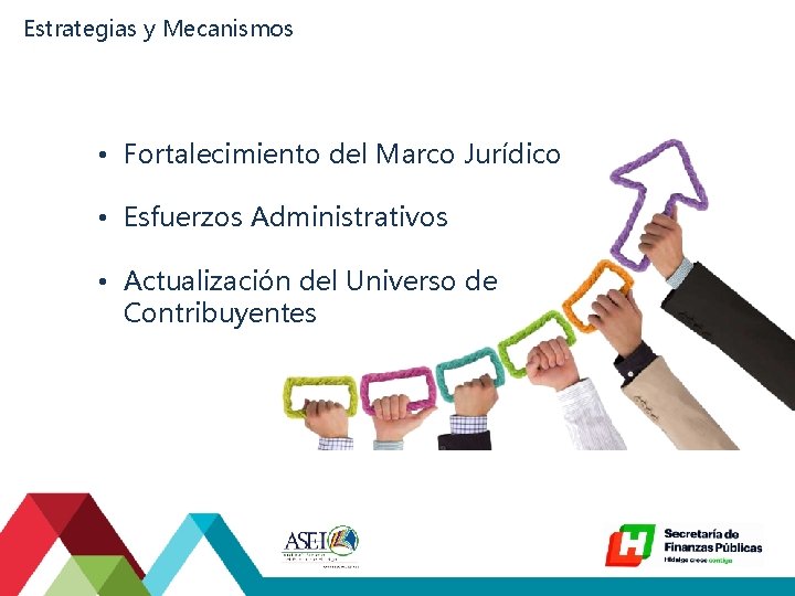 Estrategias y Mecanismos • Fortalecimiento del Marco Jurídico • Esfuerzos Administrativos • Actualización del