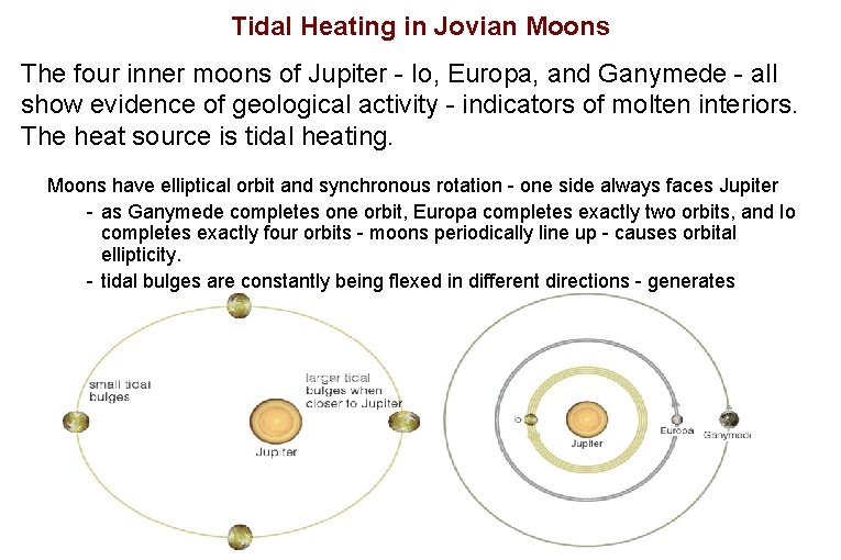 Tidal Heating in Jovian Moons The four inner moons of Jupiter - Io, Europa,