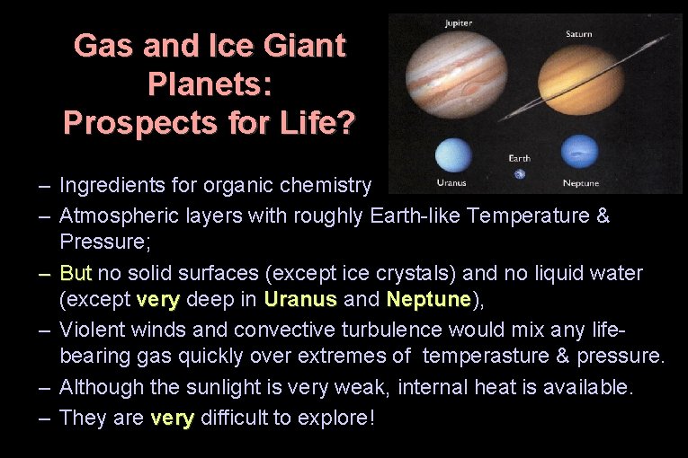 Gas and Ice Giant Planets: Prospects for Life? – Ingredients for organic chemistry –