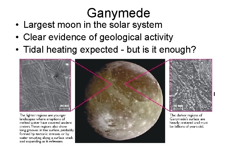 Ganymede • Largest moon in the solar system • Clear evidence of geological activity