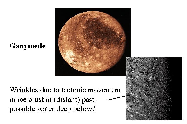 Ganymede Wrinkles due to tectonic movement in ice crust in (distant) past possible water