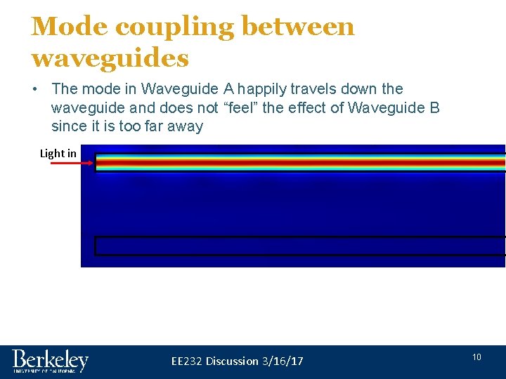 Mode coupling between waveguides • The mode in Waveguide A happily travels down the Mode coupling between waveguides • The mode in Waveguide A happily travels down the