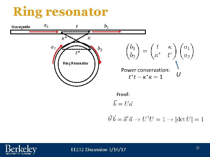 Ring resonator Waveguide Ring Resonator U Proof: EE 232 Discussion 3/16/17 21 Ring resonator Waveguide Ring Resonator U Proof: EE 232 Discussion 3/16/17 21