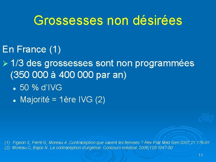 Grossesses non désirées En France (1) Ø 1/3 des grossesses sont non programmées (350