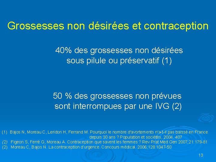 Grossesses non désirées et contraception 40% des grossesses non désirées sous pilule ou préservatif