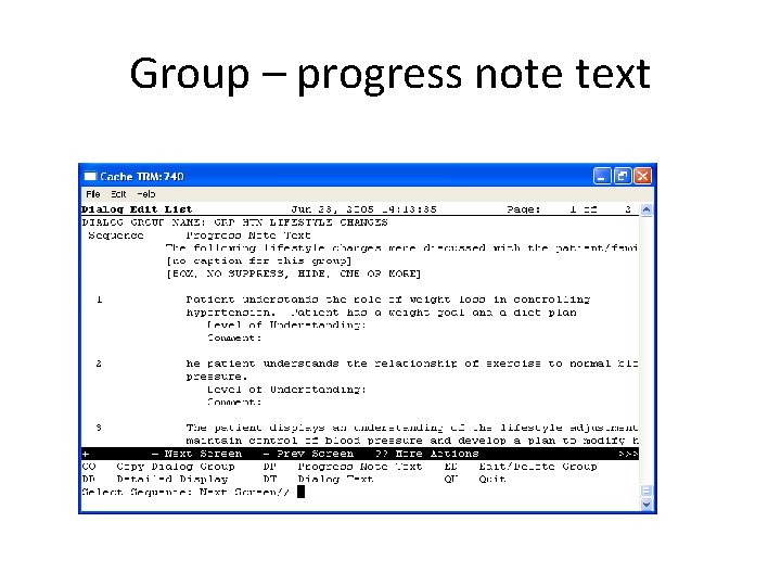 Group – progress note text 