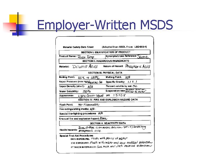 Employer-Written MSDS 