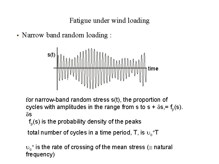 Fatigue under wind loading • Narrow band random loading : s(t) time for narrow-band