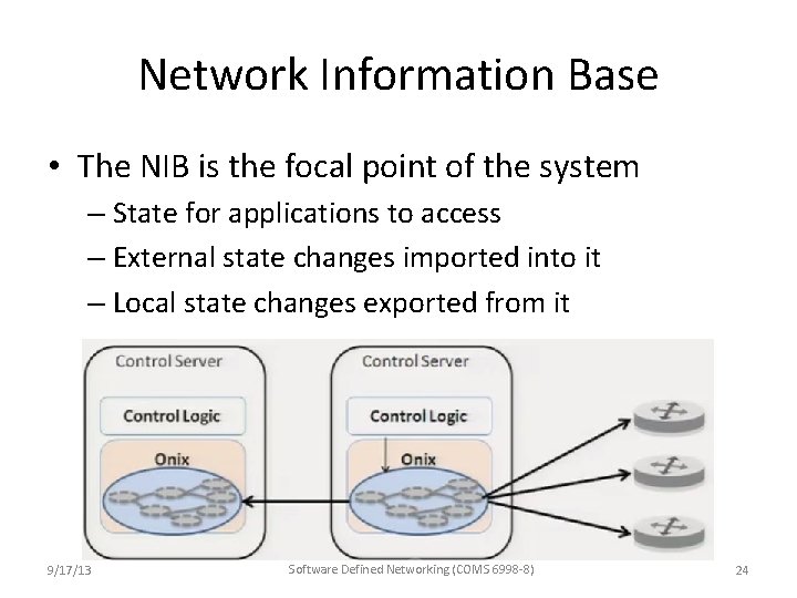 Network Information Base • The NIB is the focal point of the system – Network Information Base • The NIB is the focal point of the system –