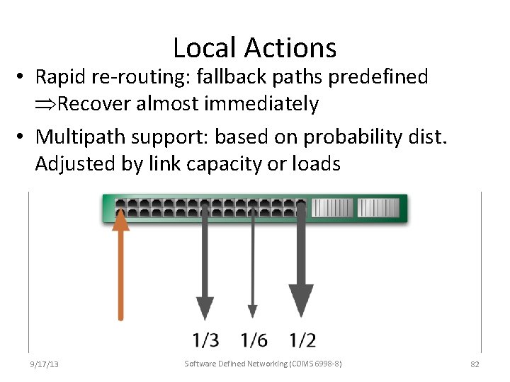 Local Actions • Rapid re-routing: fallback paths predefined Recover almost immediately • Multipath support: Local Actions • Rapid re-routing: fallback paths predefined Recover almost immediately • Multipath support: