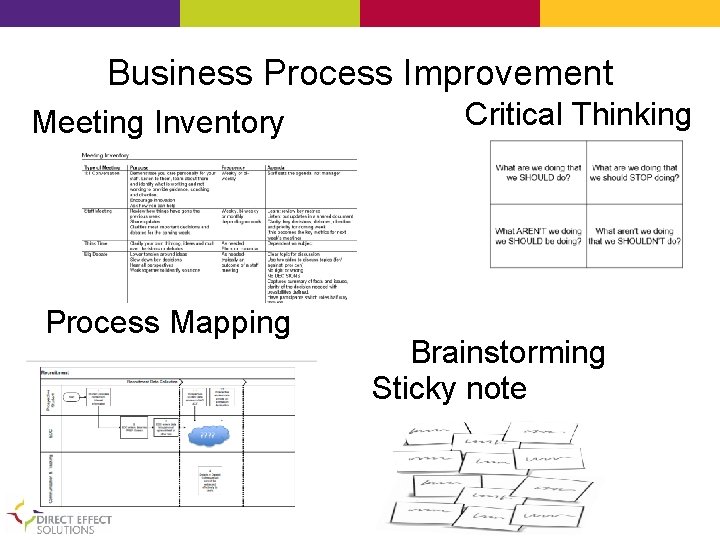 Business Process Improvement Meeting Inventory Process Mapping Critical Thinking Brainstorming Sticky note 