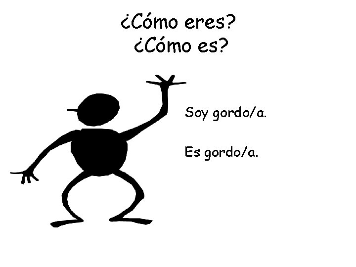 ¿Cómo eres? ¿Cómo es? Soy gordo/a. Es gordo/a. 