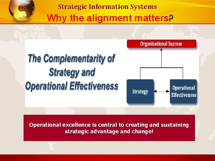 Strategic Information Systems Why the alignment matters? Operational excellence is central to creating and