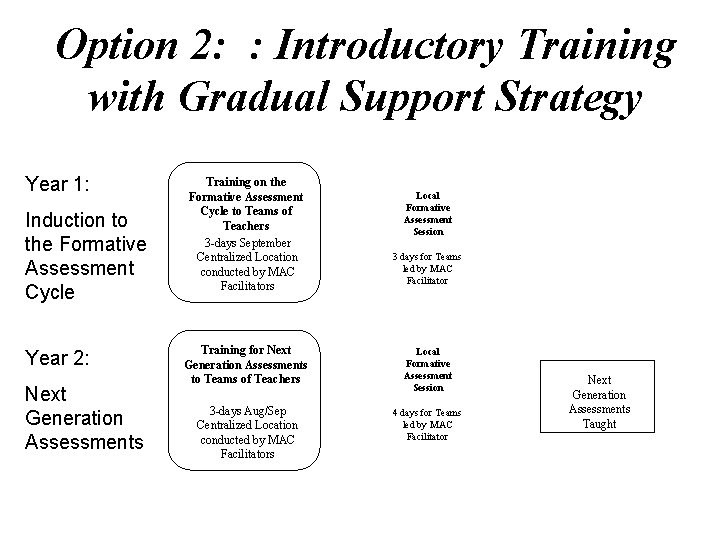 Option 2: : Introductory Training with Gradual Support Strategy Year 1: Induction to the