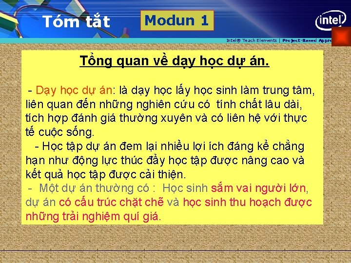 Tóm tắt Modun 1 Intel® Teach Elements | Project-Based Approaches Tổng quan về dạy