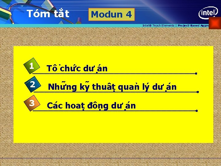 Tóm tắt Modun 4 Intel® Teach Elements | Project-Based Approaches 1 Tô chư c