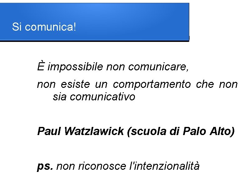 Si comunica! È impossibile non comunicare, non esiste un comportamento che non sia comunicativo