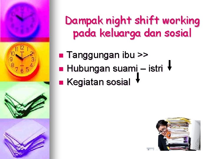 Dampak night shift working pada keluarga dan sosial Tanggungan ibu >> n Hubungan suami