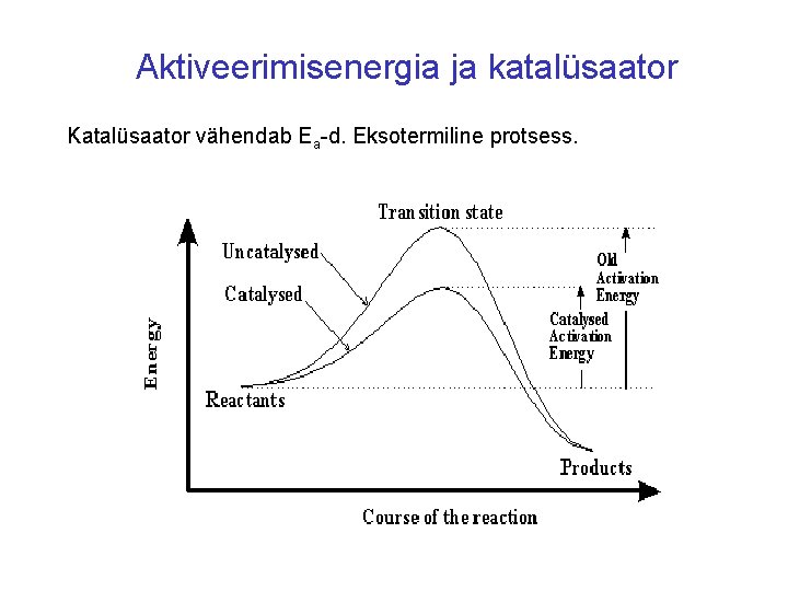 Aktiveerimisenergia ja katalüsaator Katalüsaator vähendab Ea-d. Eksotermiline protsess. 