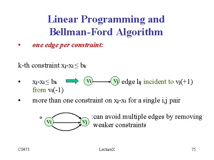 Linear Programming and Bellman-Ford Algorithm • one edge per constraint: k-th constraint xj-xi ≤
