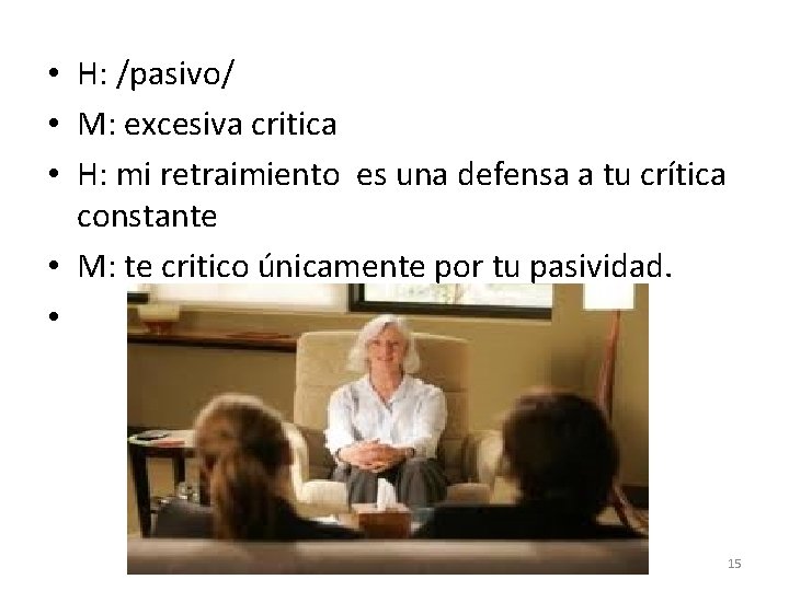  • H: /pasivo/ • M: excesiva critica • H: mi retraimiento es una