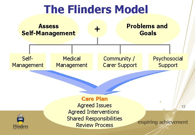 The Flinders Model Assess Self-Management Self. Management Medical Management Problems and Goals + Community