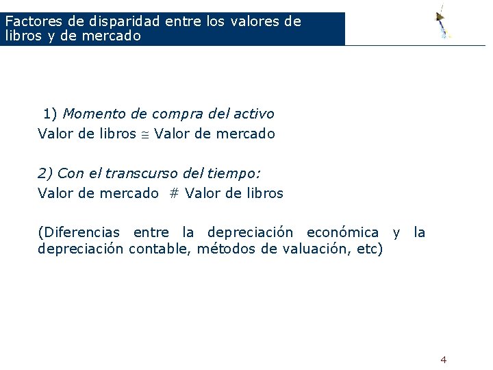 Factores de disparidad entre los valores de libros y de mercado Tiempo desde la