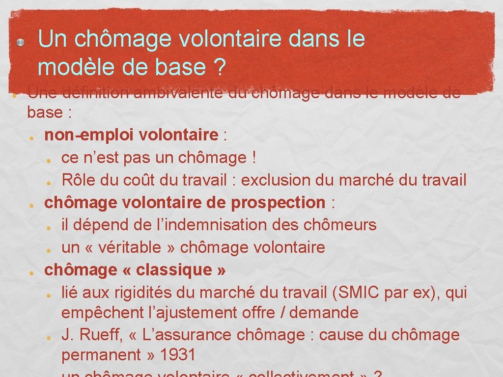 Un chômage volontaire dans le modèle de base ? Une définition ambivalente du chômage