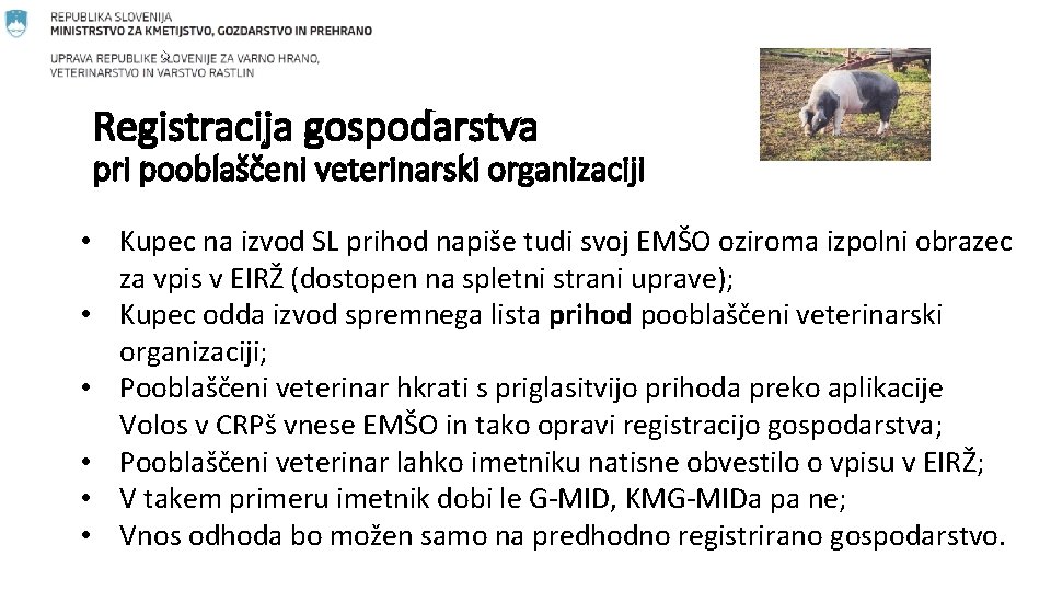 Registracija gospodarstva pri pooblaščeni veterinarski organizaciji • Kupec na izvod SL prihod napiše tudi