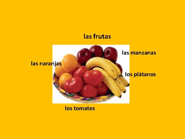 las frutas las manzanas las naranjas los plátanos los tomates 