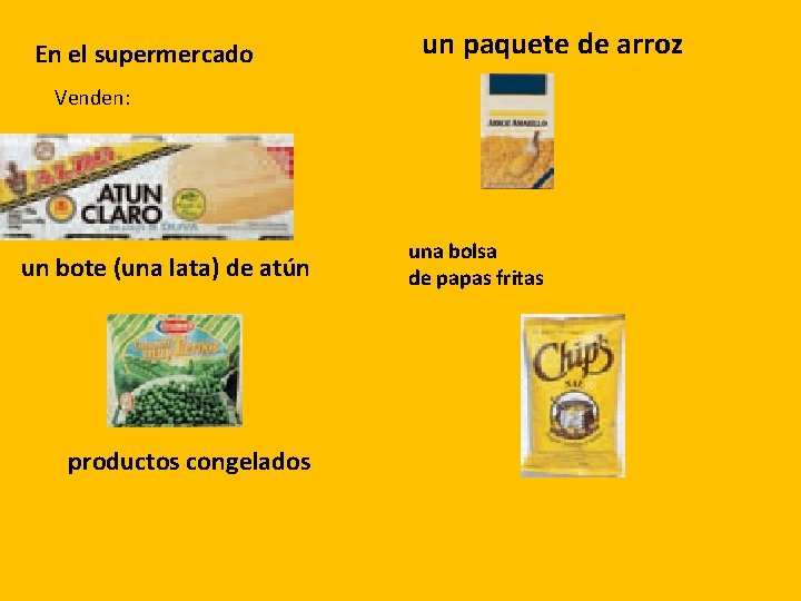 En el supermercado un paquete de arroz Venden: un bote (una lata) de atún